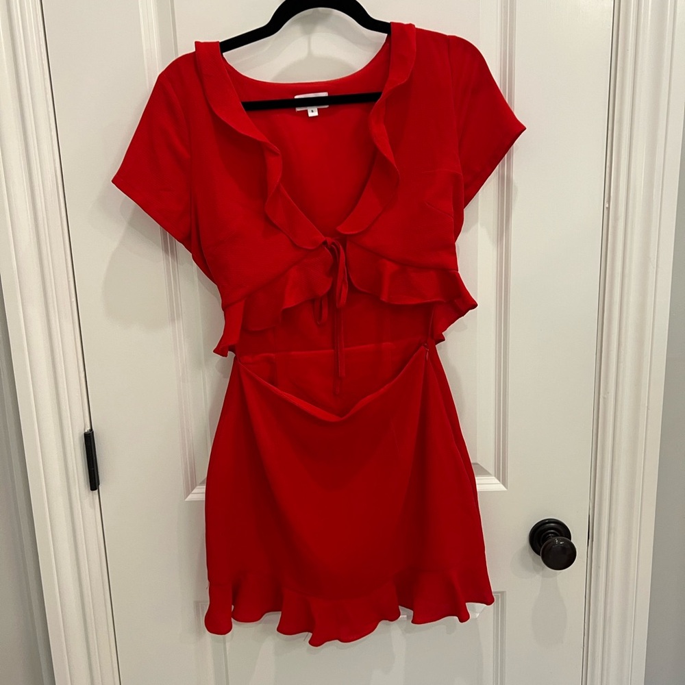 Superdown Red Ruffled Wrap Mini Dress